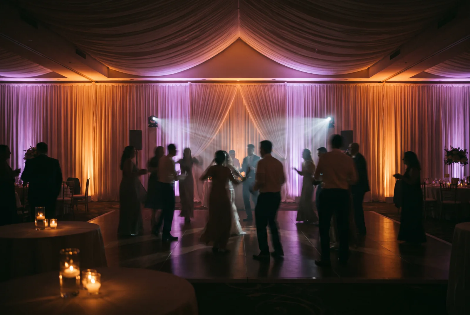 Wedding reception dance floor in the evening
